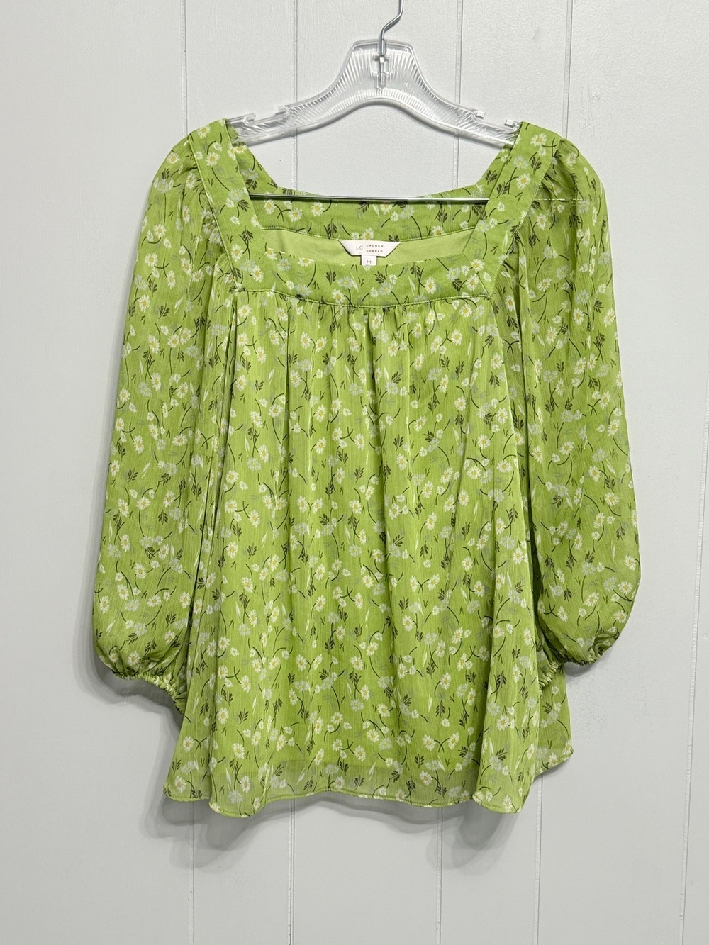 #19) LC Lauren Conrad Light Green Floral Peasant Blouse